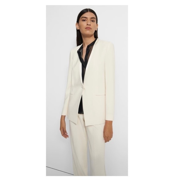 THEORY Admiral Crepe Clean Cut Tuxedo Tux One Button Jacket Fitted Blazer Size 6 - Picture 5 of 10